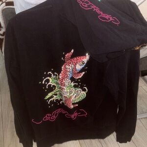 Ed Hardy Black Sweatshirt with Colorful Fish Design